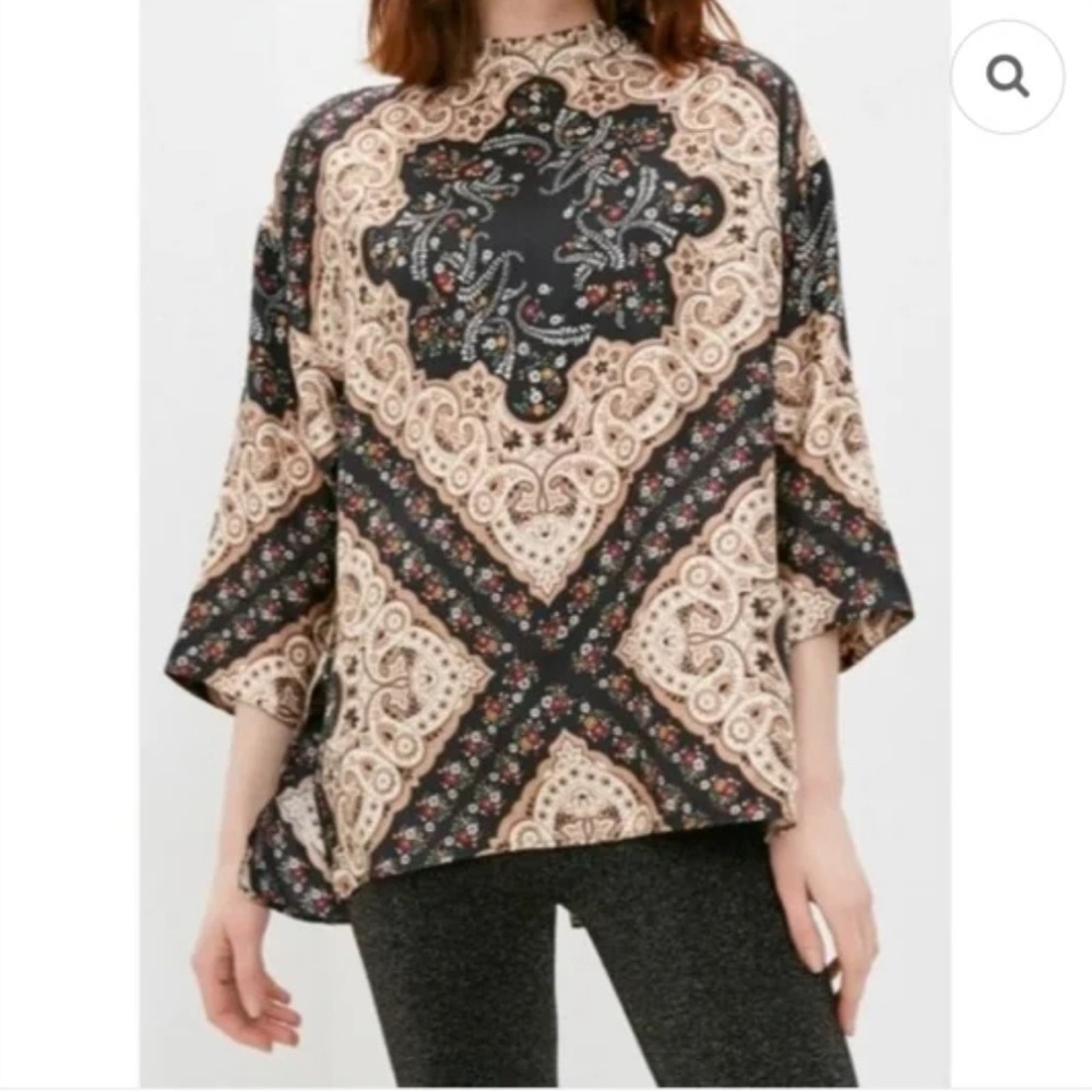 Sandro Leny Moroccan Bohemian Scarf Print Floral 100% Silk Blouse size 1